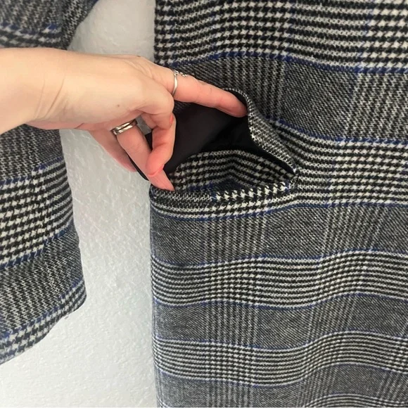 Levi's Amaya Wool Blend Fur Trimmed Collar Meteorite Plaid Pea Coat Size Small - Picture 6 of 16